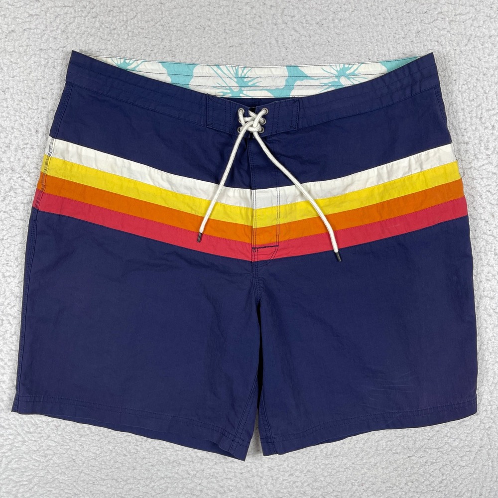 Brooks Brothers Board Shorts Mens 40 Navy Blue Retro Striped Swim Trunks